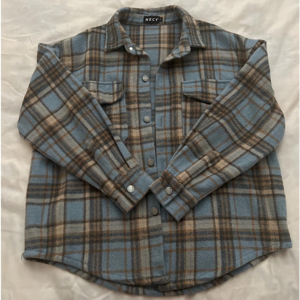Plaid wool button down jacket